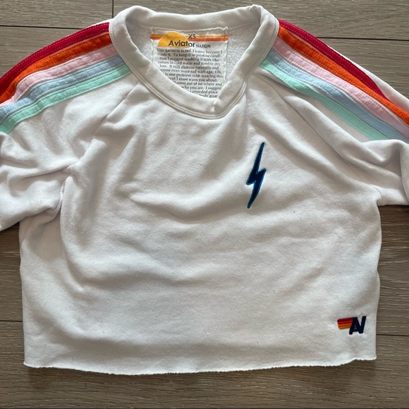Aviator Nation Cropped Sweatshirt — white + rainbow - Picture 4 of 4